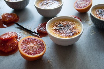 Photograph of Vanilla and Orange Creme Brûlée with Caramelised Blood Oranges baked by Jane.